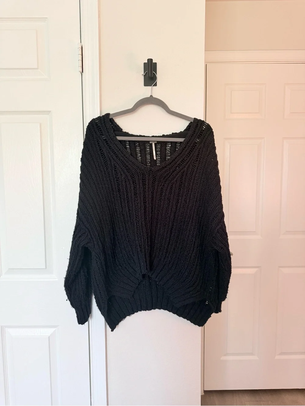 Free People Black Ribbed Open Knit Women’s Sweater